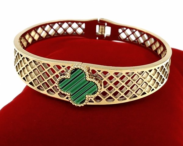 767 Bransoletka złota 6,5cm stal chirurgiczna bangla 316L koniczyna marokańska