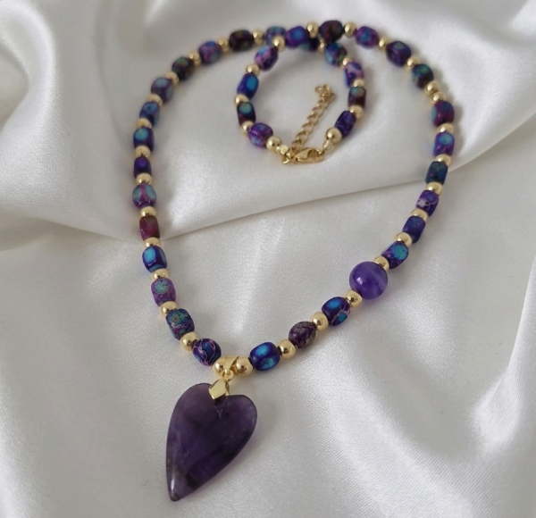 3733c Naszyjnik jaspis cesarski kamień naturalny 49+5cm stal chirurgiczna nierdzewna