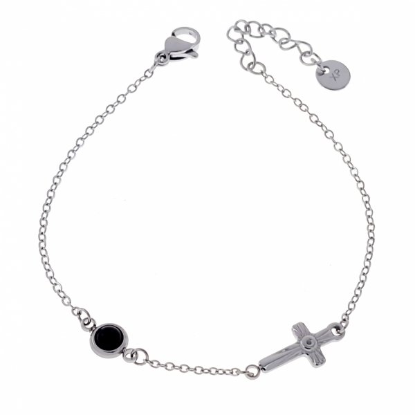 2736 Bransoletka elegancka srebrna 17+3cm pozłacana białym złotem krzyż