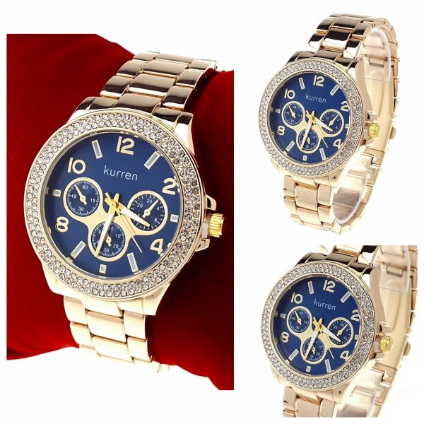 4766 Ekskluzywny damski złoty zegarek błyszczący Kurren klasyk 