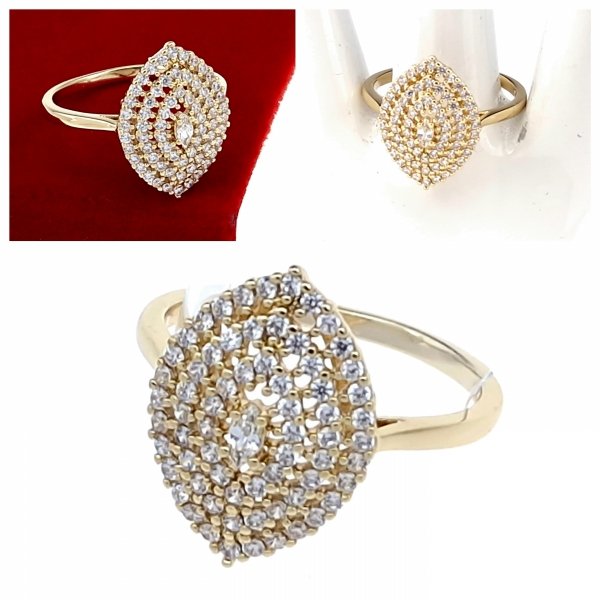 4480 Pierścionek złoty błyszczący cyrkonie pozłacany 14k