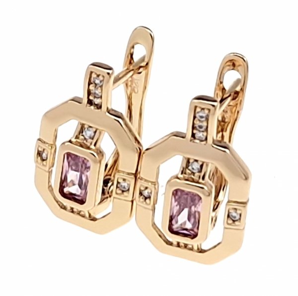 006 Złote kolczyki pozłacane cyrkonie 18k Xuping wiszące 