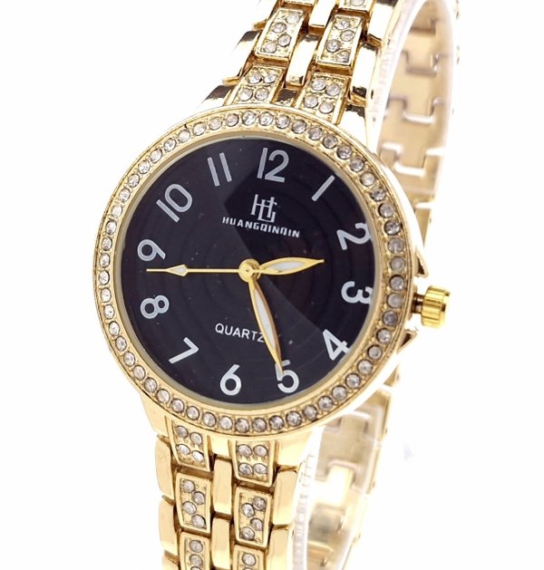 2119 Ekskluzywny damski złoty zegarek błyszczący klasyk cyrkonie