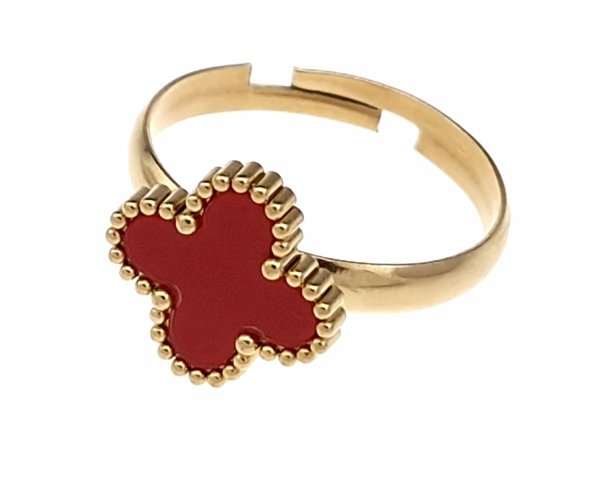 4246 Komplet kolczyki, naszyjnik 40+5cm, pierścionek złoty stal chirurgiczna koniczyna marokańska