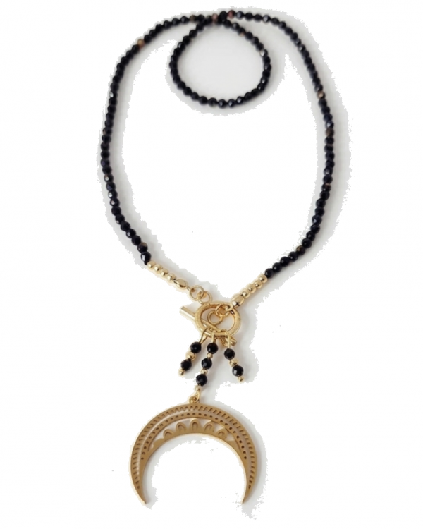 2330d Naszyjnik turmalin kamień naturalny 43cm stal chirurgiczna nierdzewna 