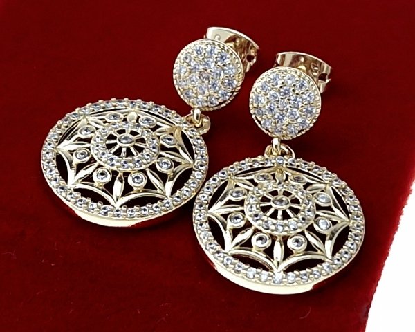 3310 Kolczyki złote pozłacane wiszące 14K cyrkonie