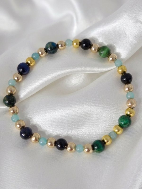 1175e Bransoletka kamień naturalny, mix kamieni na gumce jubilerskiej