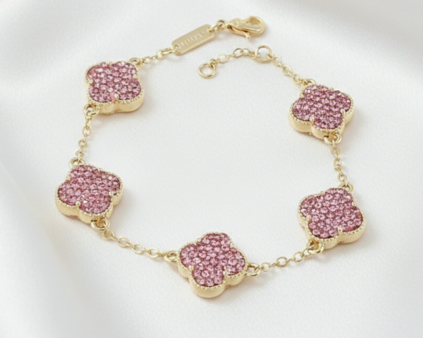 0365 Bransoletka elegancka złota 18+2cm pozłacana 14k cyrkonie koniczyna marokańska