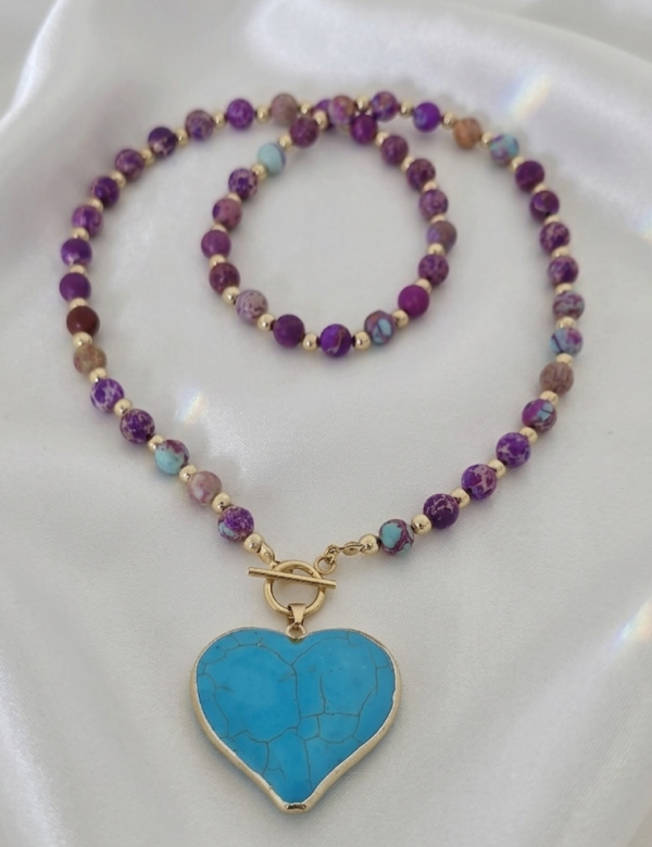 1202e Naszyjnik jaspis cesarski kamień naturalny 70cm stal chirurgiczna nierdzewna