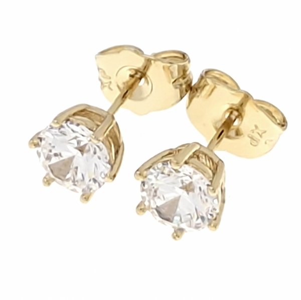 3097 Kolczyki złote pozłacane cyrkonie wtyczki 14K Xuping 5mm 