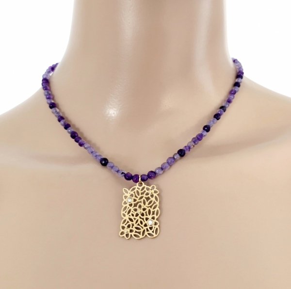 59d Złoty łańcuszek agat kamień naturalny 40+5 stal chirurgiczna nierdzewna naszyjnik ażurowy