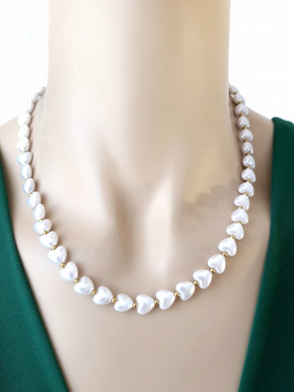 3484  Złoty łańcuszek naszyjnik 42+5 stal chirurgiczna 316L Viki lady perły serce