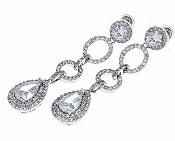 2035b Kolczyki srebrne pozłacane białym złotem wiszące cyrkonie