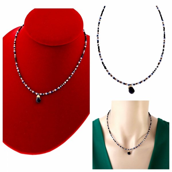 855 Złoty łańcuszek naszyjnik 39+5 stal chirurgiczna 316L Viki lady choker kryształki sodalit kamień