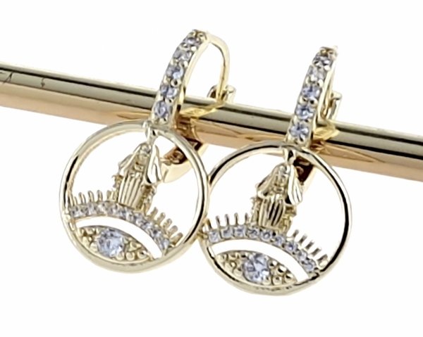 310d Kolczyki złote pozłacane wiszące 14K cyrkonie 
