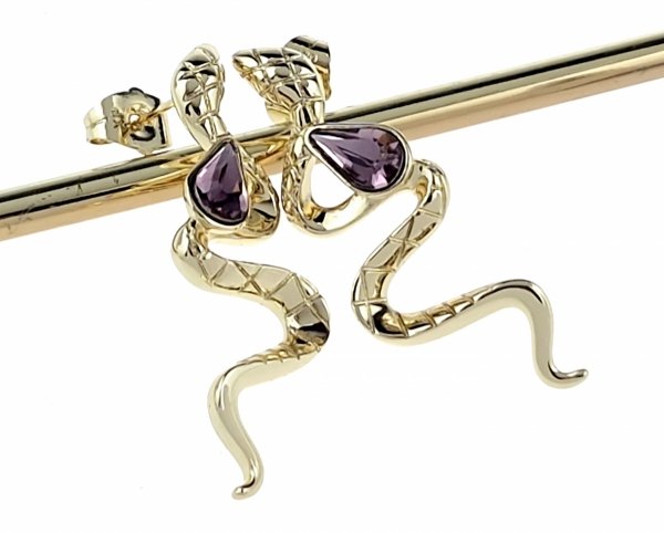 719 Kolczyki złote pozłacane cyrkonie wiszące 14K Xuping Austrian Crystal żmija
