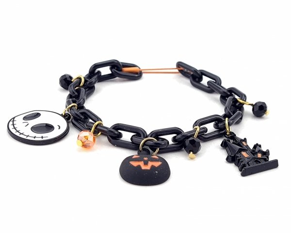 2089 Bransoletka Halloween czarna z agrafką 18,5cm