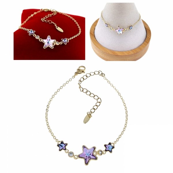 1445 Bransoletka elegancka Austrian Crystal złota cyrkonie 16,5+5 pozłacana 14k Xuping gwiazdki