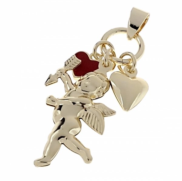 779 Złota zawieszka błyszcząca pozłacana 14k anioł serce