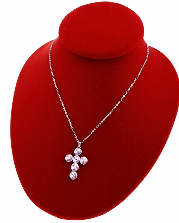 2854 Srebrny naszyjnik 40+5cm pozłacany białym złotem Swaro Austrian Crystal krzyż