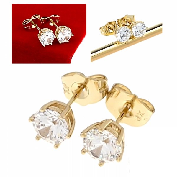 3097 Kolczyki złote pozłacane cyrkonie wtyczki 14K Xuping 5mm 