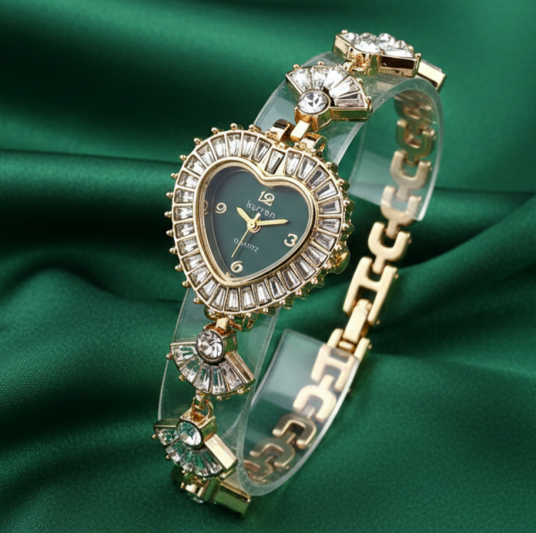 3376 Ekskluzywny damski złoty zegarek Kurren klasyk cyrkonie serce