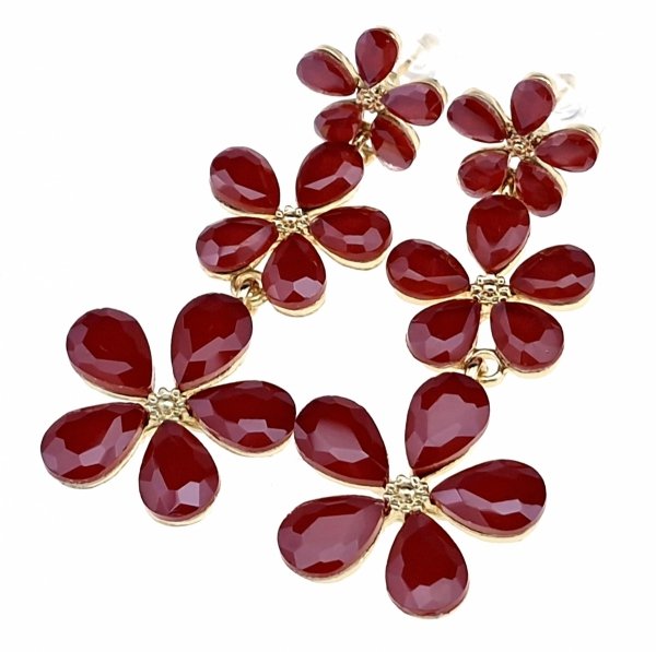 842b Kolczyki złote pozłacane wiszące 14K cyrkonie kwiatki