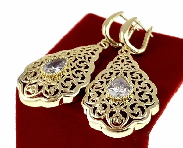 sz258 Kolczyki złote pozłacane 14k wiszące 