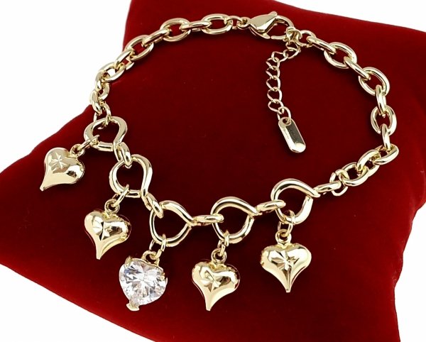 1616 Bransoletka elegancka złota 17+3cm pozłacana 14k cyrkonie serce