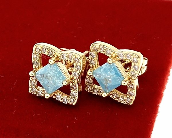 4681 Kolczyki złote pozłacane wtyczki 14K cyrkonie 