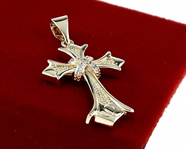 4402h Złota zawieszka błyszcząca pozłacana 14k cyrkonie krzyż