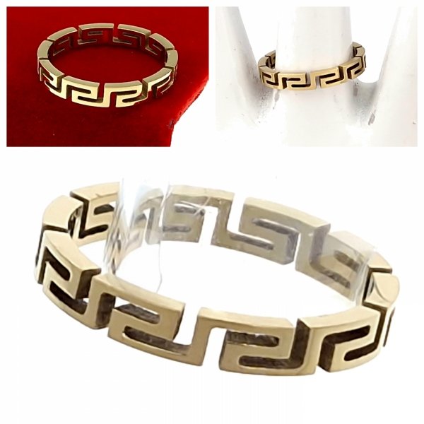 985 Pierścionek złoty stal chirurgiczna nierdzewna 316L wzór grecki