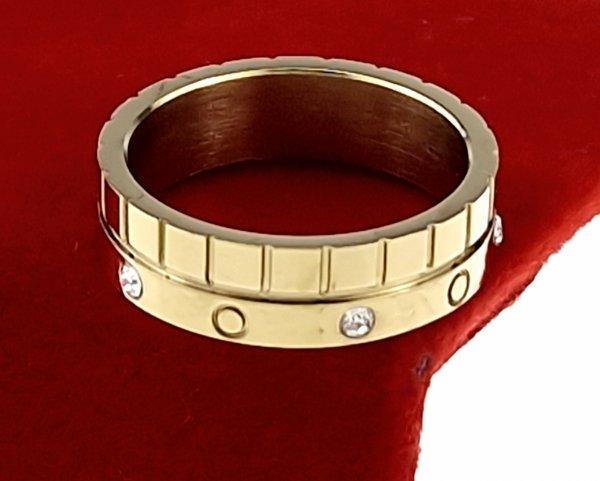 2166 Pierścionek złoty stal chirurgiczna nierdzewna 316L cyrkonie