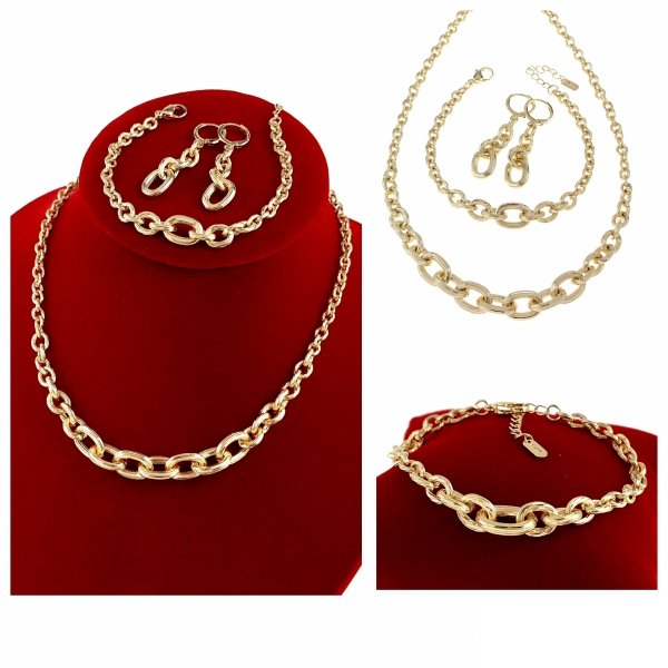 n101 Komplet złoty pozłacany 14k kolczyki łańcuszek 40+5cm, bransoletka 17+3cm
