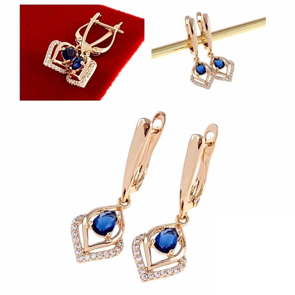 4181 Złote kolczyki cyrkonie pozłacane 18k Xuping wiszące 
