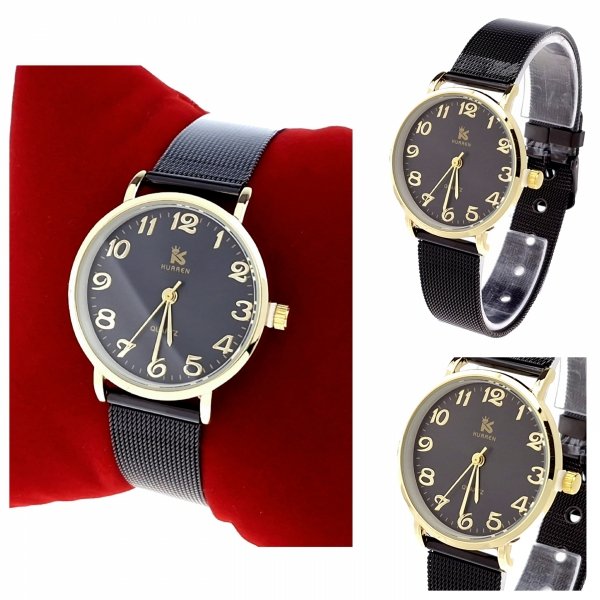 2660 Zegarek damski czarny stal chirurgiczna Kurren elegancki klasyk