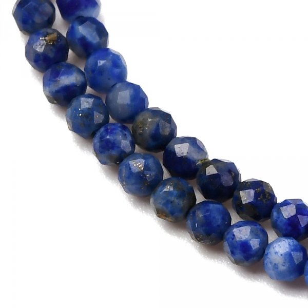 1928b Naturalne koraliki  lapis lazuli, okrągłe, fasetowane, 2 mm, otwór: 0,5 mm, około 197szt./sznur