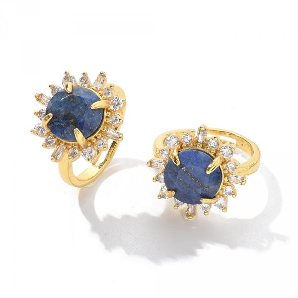 4582 Pierścionek złoty pozłacany 14k lapis lazuli kamień naturalny regulowany