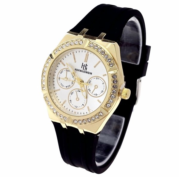 3928 Ekskluzywny damski złoty zegarek błyszczący cyrkonie klasyk silikonowy pasek