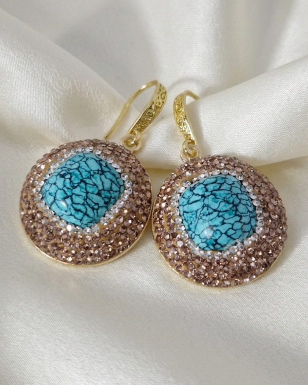 1926h Kolczyki złote kamień Magnezyt pozłacane 14K kamień naturalny wiszące