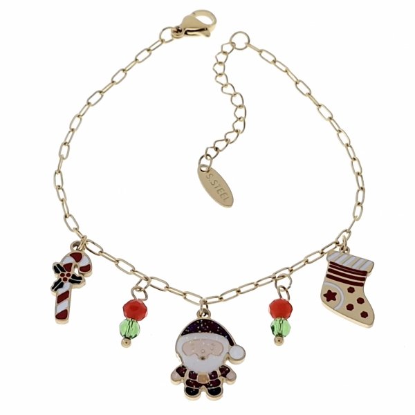 1011 Bransoletka złota świąteczna 17+3cm stal chirurgiczna święta Boże Narodzenie prezent