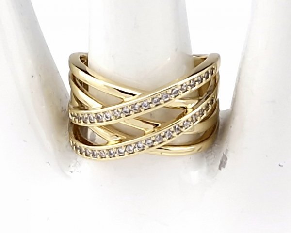 1690 Pierścionek złoty zaręczynowy błyszczący cyrkonie pozłacany 14k