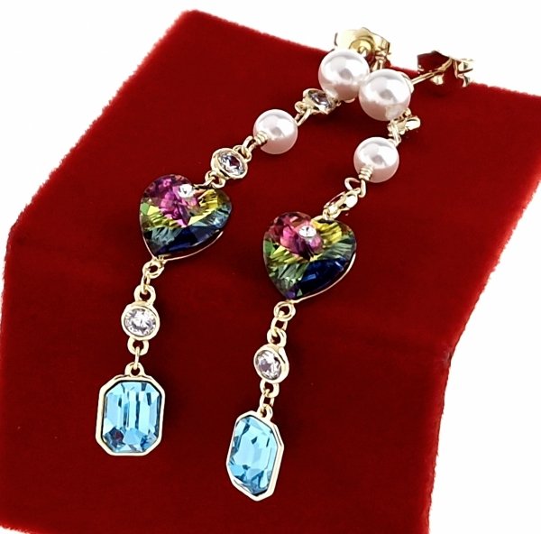 2072a Kolczyki złote pozłacane Austrian Crystal wiszące 14K cyrkonie Xuping serce