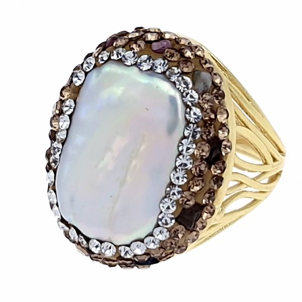 1930c Pierścionek złoty pozłacany 14k perła regulowany