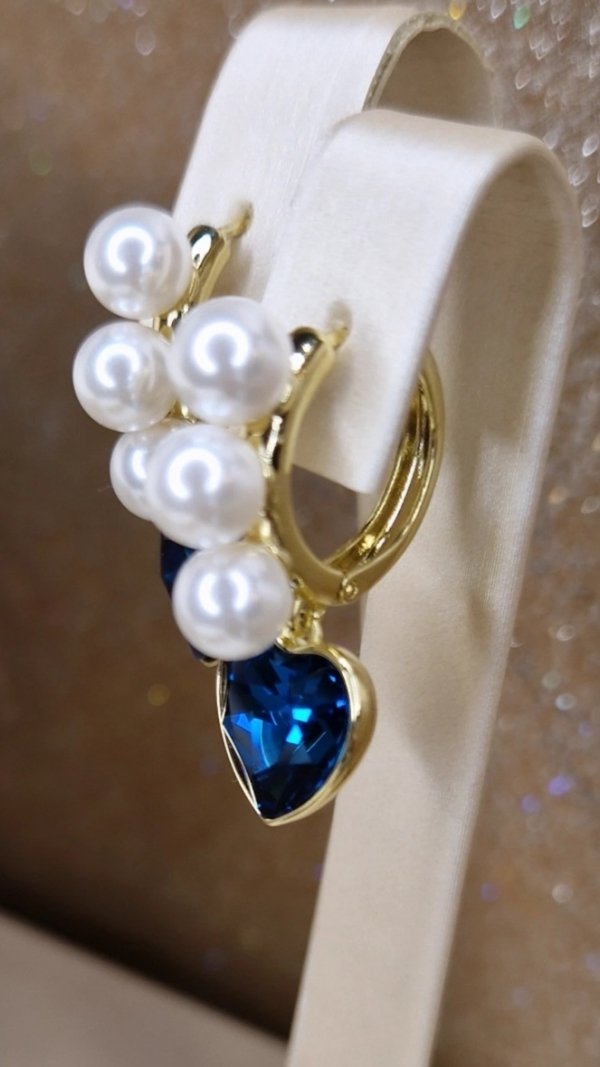 4345 Kolczyki złote pozłacane Austrian Crystal wiszące 14K cyrkonie Xuping serce perły