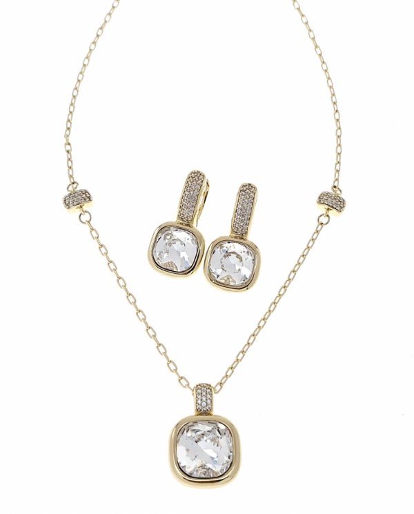 sz150 Złoty komplet kolczyki łańcuszek 40+5 pozłacany 14k Swaro Austrian Crystal