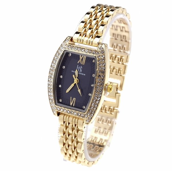 026b Ekskluzywny damski złoty zegarek błyszczący cyrkonie klasyk