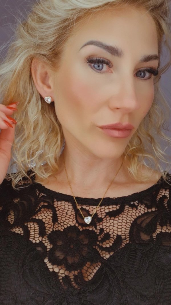 op122 Złoty komplet kolczyki łańcuszek celebrytka 41+5 naszyjnik pozłacany 14K Viki Lady serce