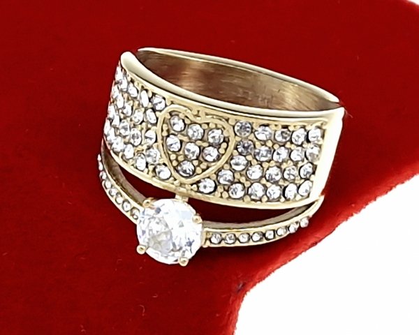 059C Pierścionek złoty stal chirurgiczna nierdzewna 316L cyrkonie