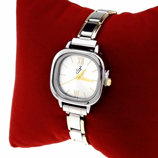 2760 Zegarek srebrno złoty modułowy stal nierdzewna na gumce rozciągliwy 